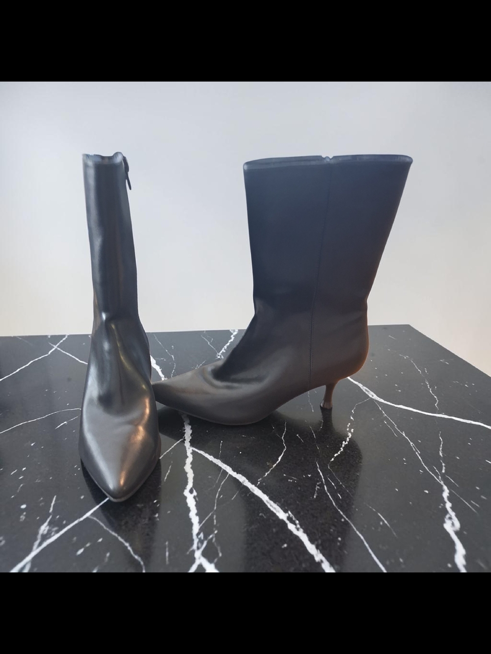 Racheal Zoe Leather midcalf boots pointed toe kitten heel Women Shoes Size 7.5